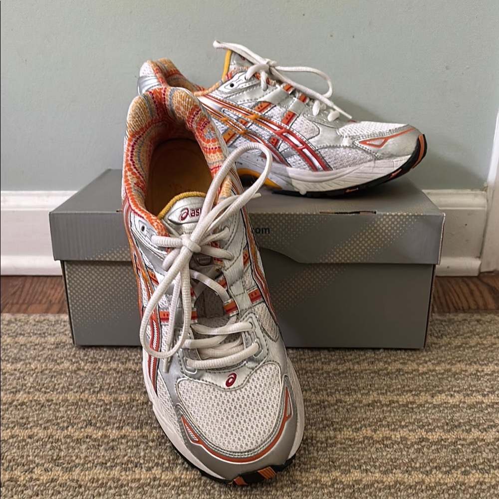 Asics White and Orange Athletic Shoes with Supportive Sole